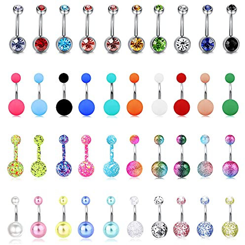 Kakonia 40stk 𝐁𝐚𝐮𝐜𝐡𝐧𝐚𝐛𝐞𝐥𝐩𝐢𝐞𝐫𝐜𝐢𝐧𝐠 Set für Damen Herren 14G Chirurgenstahl Nabelpiercing Ring Banane Piercing Bauchnabel Schmuck