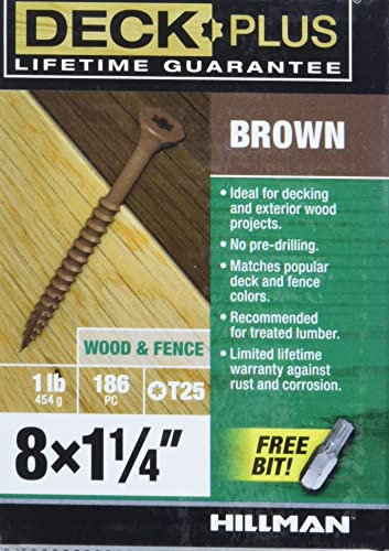 Deck Plus Wood Screws, Brown Exterior Screws, 1-1/4 x #8, 1lb