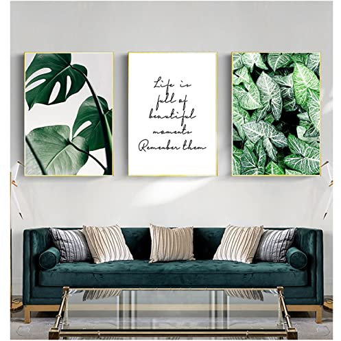 OUSHION ART Wohnzimmer Home Wall Canvas Painting Nordic Botanical Prints Skandinavisches Bild für Badezimmer Home Decor Monstera Farn Leinwandbilder 72x48cmx3pcs rahmenlos