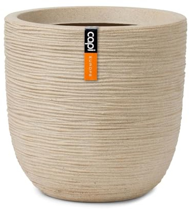 Capi Europe - Topf Kugel Waste Rib NL - 35x34 - Terrazzo beige - Blumentopf für den Innen- und Außeneinsatz - Übertopf - Pflanztopf - Pflanzgefäß - Kunststoff - KTBR932