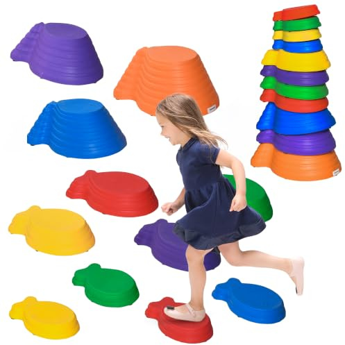 Outsunny Balanciersteine für Kinder 11 Stück Rutschfeste Balance Steine | Stapelbar, Trittsteine, Fördert Balance Gleichgewicht, 3-8 Jahre, Drinnen Draußen