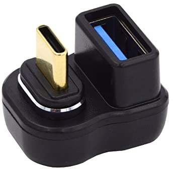 Cablecc, adattatore magnetico, 10Gbps, Tipo C Maschio a USB3.0 Femmina, adattatore dati OTG con connettore a U invertita angolato sul retro, per telefono e laptop