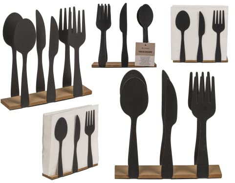 Moderner Serviettenhalter mit Besteck Design in Schwarz ca. 16,5 x 4 x 16,5 cm