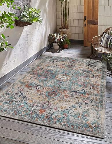 the carpet Palma Robust Outdoor Rug, Modern Design, Weatherproof and UV-Resistant, for Balcony, Also Suitable for Kitchen or Dining Room, Multicoloured, 80 x 150 cm
