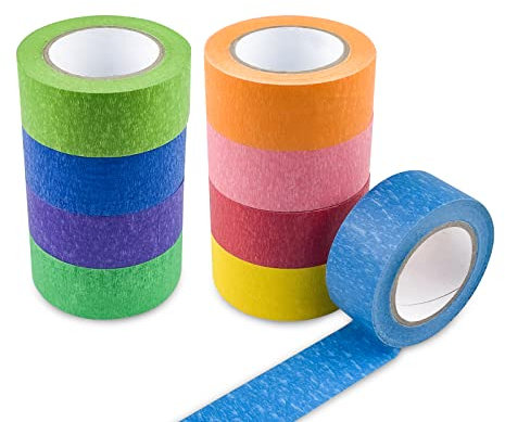 Fousenuk 9 rollos Cinta Adhesiva Decorativa 25mmx13m, 9 Colores para Pintura, Manualidades, sin Residuos