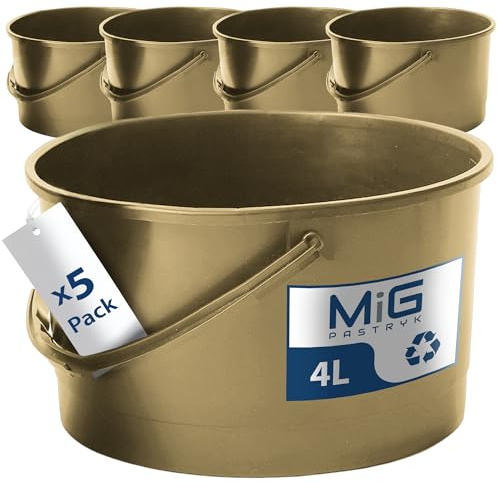 MIG Eimer 4L Gold - 5X 4 Liter stapelbare Plastikeimer - Vielseitiger Kübel für Haushalt und Industrie - Kleiner Eimer geeignet für Hundefutter - Widerstandsfähige Kunststoffeimer
