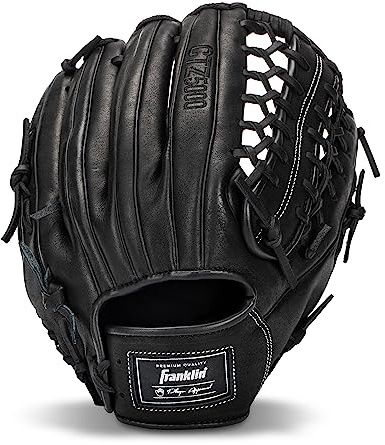 Franklin Sports CTZ5000 Baseball Fielding Glove - Men's Adult + Youth Baseball Glove - Black Cowhide Leather Mitt - 12.75 Trapeze Web for Outfielders - Black