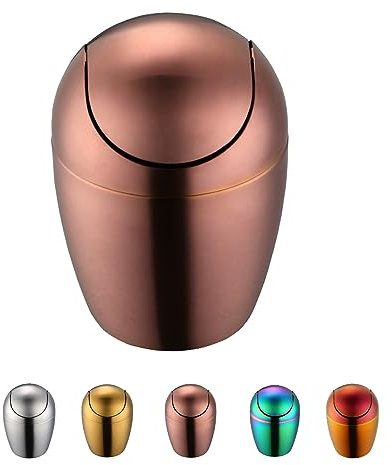 Buyer Star Mini Trash Can with Lid, Durable Stainless Steel Desk Trash Bin Mini with Stylish Egg Shaped Design, Countertop Tiny Trash Can for Home, Office, Kitchen (Rose Gold)