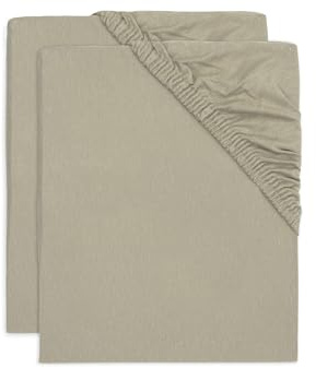 Jollein Sábana Bajera Ajustable de Punto – para Cuna – Verde Oliva – 2 Unidades – 40/50 x 80/90 cm – 100% algodón – Verde Oliva