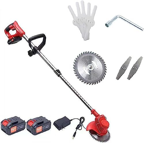 RUTAVM Peut être Tenu à la Main Tondeuse sans Fil, Tondeuse à Gazon électrique portative 24 V avec 3 Styles de Lames, 2 Batteries, 1 Chargeur, Longueur réglable, tête de Machine, désherbeur d'angle.