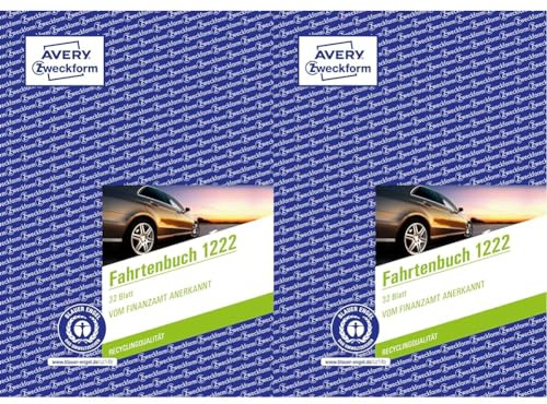 AVERY Zweckform 1222 Recycling Fahrtenbuch (für PKW vom Finanzamt anerkannt, A5, 64 Seiten|682 Fahrten, für Deutschland & Österreich zur Abgrenzung privater/geschäftlicher Fahrten) (Packung mit 2)