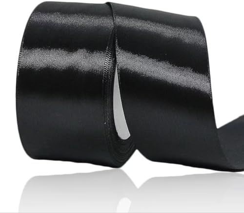 Geschenkband Schwarz 50 mm Breit,23 Meter Satinbänder Schwarz Stoff Schleifenband Kunsthandwerk,Hochzeitsdekoration, Weihnachten, Haarbögen, Blumensträuße, Geburtstag und Geschenkverpackung