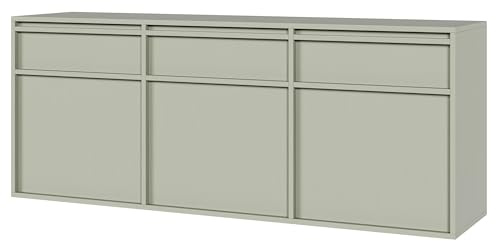 Selsey Kommode Aufbewahrungsschrank 3 Türen 3 Schubladen Schrank Schubladenschrank Push to Open Hängend 154 cm Evo Salbeigrün