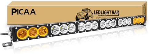PICAA Led Arbeitsscheinwerfer 33 Zoll 83CM 270W einzelne Reihe Led Lichtbalken 12V Led Zusatzscheinwerfer Bar Spot Flood Combo Zweifarbig Bernstein & Weiß für SUV Offroad ATV UTV Traktor 4x4 Auto