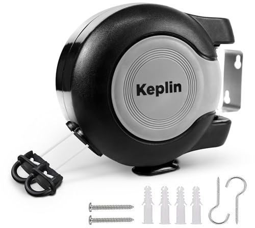 Keplin Retractable Washing Line – 30M Heavy-Duty Dual Clothesline, Automatic Retraction Wall-Mounted & Space-Saving Laundry Airer, Holds 15kg Easy Install, Indoor & Outdoor (30 Metres) Black