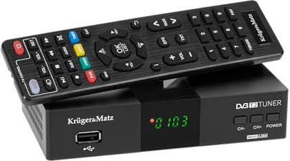 Kruger&Matz Tuner DVB-T2 H.265 HEVC Upplösning 1920 x 1080 px KM0550D Timeshift Teletext-timer favoritkanaler 512 MB RAM
