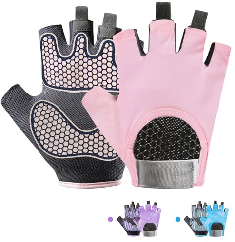 CubePlug pojkar flickor halkfria cykelhandskar halvfinger – vadderade grepp handflata för unisex barn, perfekt för sommarridning, MTB, cykel, sport, vandring, klättring och gym (Sakura rosa, S)