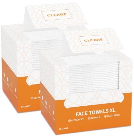 Disposable Face Towel XL 100 Count, 25x30cm Face Towelettes, Cloth Tissue, Facial Towel Compatible with Clean Skin, Makeup Remover Cloth and Facial Wash Dry Wipes (EF Pattern)