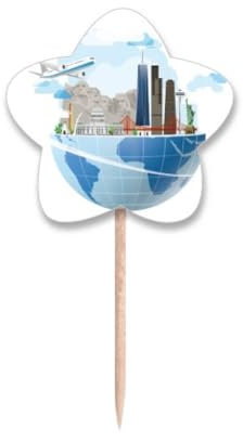Travel Journey America Mount Plane - Palillos de dientes con diseño de estrella, palillos para cupcakes
