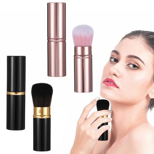 2 pennelli da trucco retrattili per fard, in polvere, per il trucco Kabuki in polvere, portatile, per il correttore professionale, blush, bronzer, lucidatura, evidenziatore per le donne