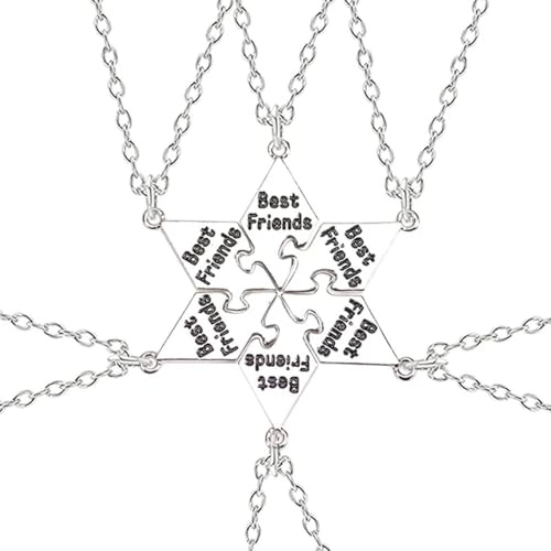 Halskette Ketten Schmuck Herren Frauen Anhänger Necklace 6-Teilige Halskette Mit Sechseckigem Buchstaben-Anhänger Für Die Beste Freundin, Modische Freundschaftskette Für Männer Und Frauen,