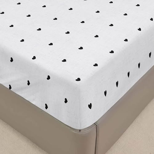 Surwin Spannbettlaken 200x200 Herz Druck Spannbetttücher, Elastisch Bettlaken Weiche Spannbetttuch Mikrofaser Spannleintuch, 30cm Steghöhe