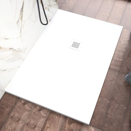 Piatto Doccia 80x180 cm Marmoresina Bianco Effetto Pietra Ultraslim Antiscivolo