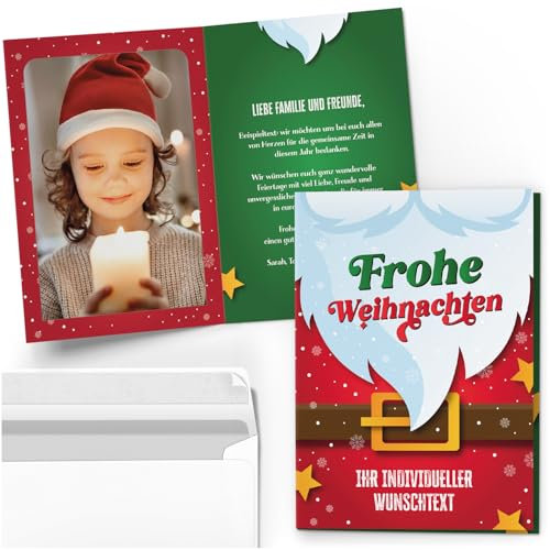 10 Personalisierte Weihnachtskarten mit Ihrem Text und Foto - Weihnachtsmann Bart - individueller Weihnachtsgruß Grußkarte Weihnachten Klappkarten mit Umschlägen