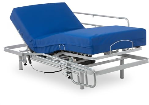 Geriafy - Lattenrost elektrisch verstellbar mit viskoelastischer 6 cm, wasserdichter Sanitätsmatratze (90x190 + Bettgitter klappbar)