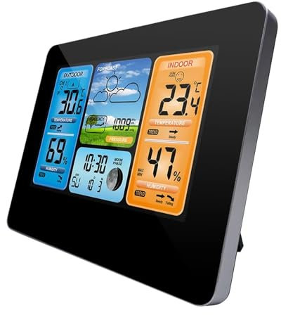 RUHEN Estación meteorológica Digital, higrómetro, Sensor inalámbrico, pronóstico de Temperatura, Reloj de Pared, Reloj Despertador de Escritorio