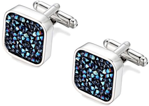HONEY BEAR Herren Blau Kristall Manschettenknöpfe Quadratisch Hemd Hochzeit Cufflinks Manschettenknopf