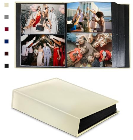 Album fotografico da 10 x 15 cm, 200 tasche orizzontali, per regali di nozze, libro dei ricordi in pelle per anniversario di famiglia, scuola, foto di viaggi, contiene 200 foto orizzontali (beige)