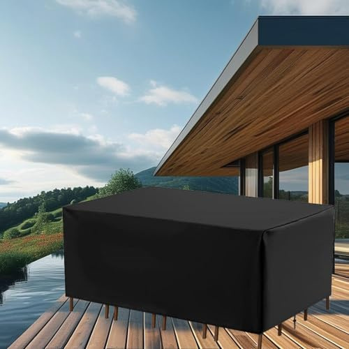 AEXOIO Garden Furniture Covers Waterproof Square 270x250x85cm Outdoor Patio Furniture Covers 600D Oxford for Table Chairs Windproof Anti-UV Rain Snow Dust, Cube/Rectangular