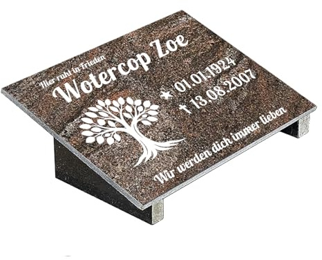 Grabplatte mit Inschrift aus Granit Paradiso, personalisierbar Gedenktafel für Urnengrab, Wählmotiv, Grabstein für 1-2 Pers., Urnengrabstein (Paradiso Classico, 30x40cm mit Stützen, Baum)