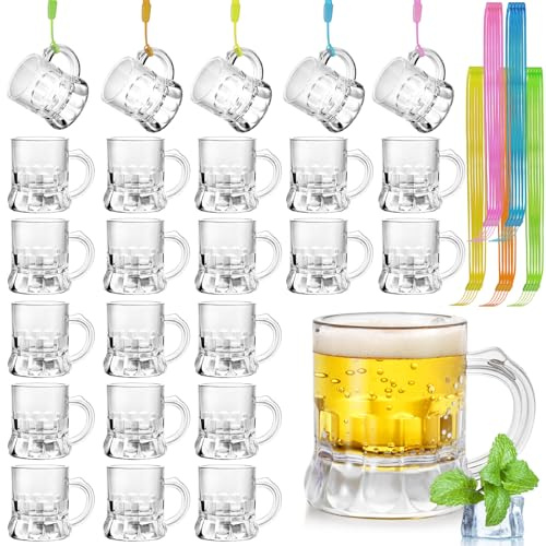 Mssushi 25 Pcs Plastic Shot Glasses 30ml, Handle & Necklace (Transparent) | Reusable Shot Cups, for Bachelor Parties, Themed Parties