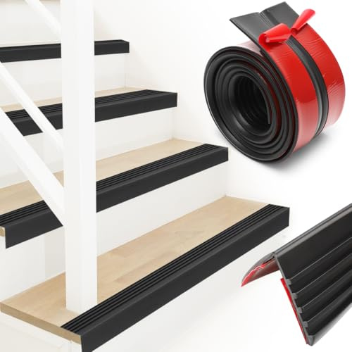 MIUUIPI Treppenkanten Antirutsch Treppenkantenschutz, Treppenkantenprofil Selbstklebend, rutschfeste Treppenstufe für Außen und Innenbereich (Schwarz, 2m)