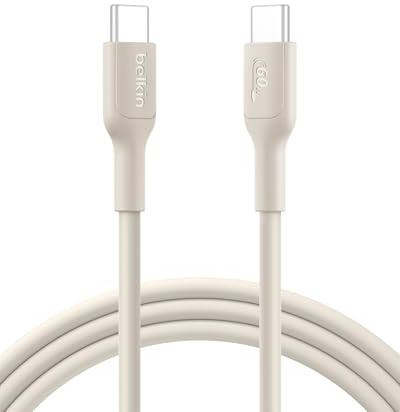 Belkin Eco USB-C to USB-C Cable 6.6ft, 60W - Soft, Braided, Flexible Fast Charging Cable, Type C Charger Cord for iPhone 16, Galaxy S25, Pixel 9, MacBook, iPad Pro, & More - Sand