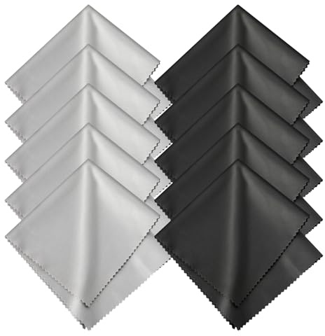 Romon Panni Microfibra Occhiali, 10pcs Microfibra Panno di Pulizia per la Pulizia di Lenti Panno Pulizia Occhiali da Vista Riutilizzabile, 20cm x 20cm per Lenti, Tablet, Telefoni, Nero & Grigio