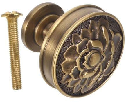HOMSFOU Vintage Messing Schubladengriffe Lotusgriff Poliert Naturmotiv Kommodenknöpfe Antik für Möbel