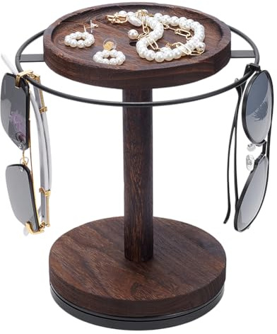 UNICRAFTALE Sonnenbrillen Organizer 360° drehbarer Brillenhalterständer Mit Holztablett Und Sockel Brillenständer Zur Aufbewahrung Mehrerer Sonnenbrillen Für Tischkommode Nachttisch Schreibtisch