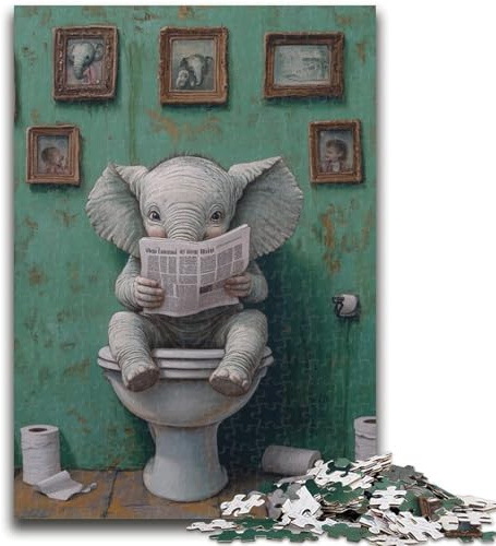 Puzzle 1000 pièces pour Adolescents Éléphant aux Toilettes, Puzzle 1000 pièces, Jeux d'activités familiales stimulants, Jouet à Faire soi-même pour décoration Murale de la Maison, Cadeaux (26x38cm)