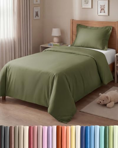 Bettwäsche-Set 2-teilig 140x200 - Mikrofaser Kissen 65x65 - Salbeigrün | Gebürstet, Reißverschluss, Eckbänder, Weich, Knitterfrei, Atmungsaktiv, Pflegeleicht, Einzelbett, Bettgarnitur, OEKO-TEX