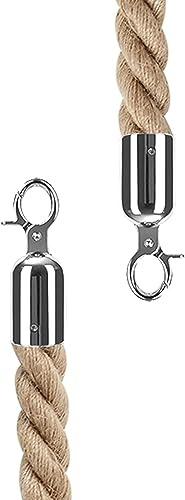 Hampa flätad hängande repbarriär – 2-pack (2,5 m/8 fot) för fester, evenemang och diskar – teaterrep med krokar för kökontroll och dekoration