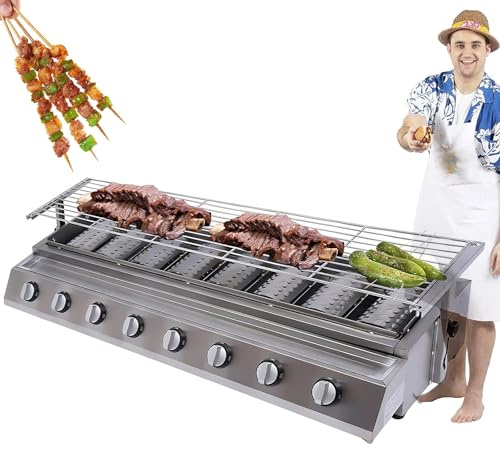 Parrilla de gas para barbacoa, 8 quemadores, parrilla comercial de acero inoxidable para exteriores con altura ajustable, parrilla profesional para fiestas, camping, picnic