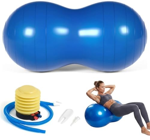 Peanut Ball for Kids Therapy,Anti-burst Exercise Ball With Pump 90x45cm Yoga Ball Gym Quality Fitness Ball for Pregnancy Birth Exercise Physical Therapy, for Child Training, Women, Men (Blue)