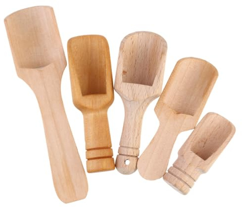 LIGIGWASH 5 Cucharas de Madera para Sal y Té, Utensilios de Cocina Marrón, Mango Ergonómico, Ideales para Restaurante y Hogar, Paquete de 5 Piezas