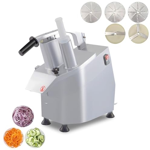 Gasfrit cortadora de verduras profesional eléctrica 550W – hasta 300 kg/h, rallador y rebanador industrial con 5 discos, doble boca de alimentación, aluminio y acero inoxidable
