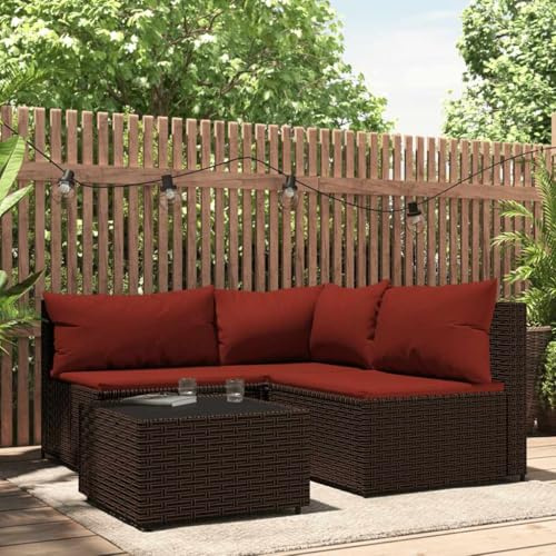 HFXHIJXQ 4tlg. Garten Lounge Set braun wetterfestes PE Rattan Eckbank Gruppe 63×63×57,5 cm Sitzecke mit dicken Kissen und Couchtisch für Balkon Terrasse Outdoor