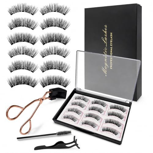 3 Paar Magnet Wimpern Set - 3D Magnet Wimpern Natürlicher Look - Wiederverwendbare Künstliche Magnetwimpern mit Sicherem Halt - Leichte Wimpern Magnetische Wimpern für Natürliches Volumen