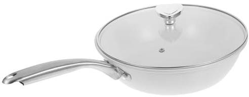 iplusmile Wok Pequeño de Cerámica Antiadherente con Tapa para Cocina a Gas, Sartén Wok Duradero y Fácil de Limpiar, Adecuado para Saltear y Asar